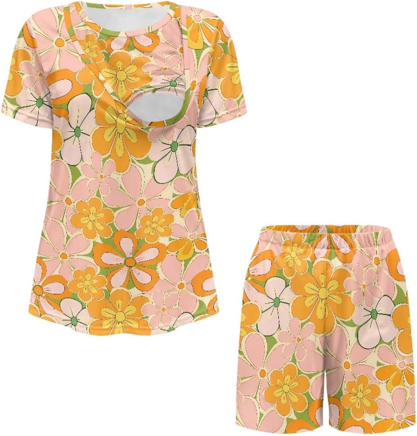 Women 2 Pack Nursing Pajamas Sets, Soft Double Layer Pregnancy PJS for Summer S-2XL