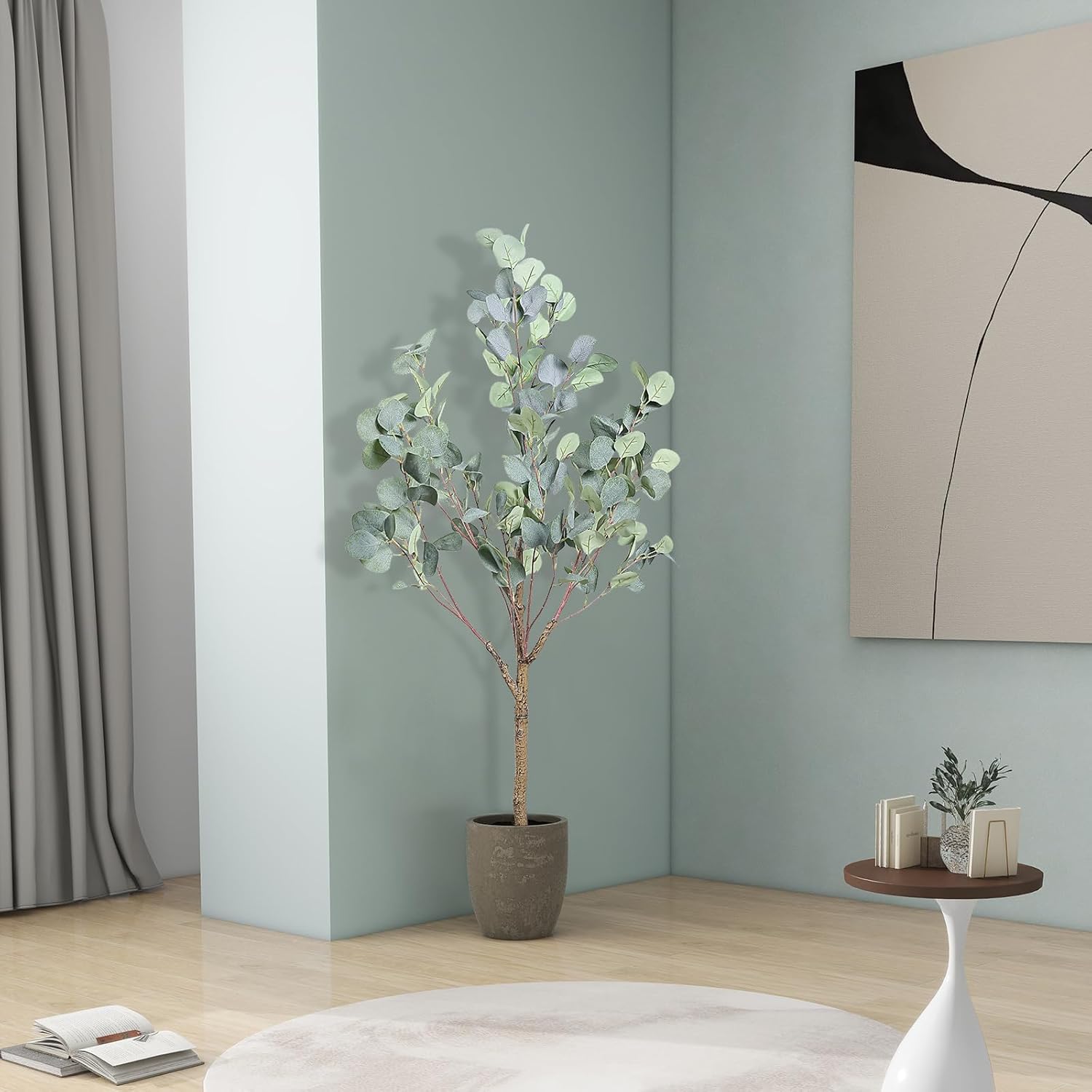 4FT Tall Faux Eucalyptus Tree, Artificial Plants with Realistic Trunk and Lifelike Leaves for Home Office Decor 4FT Fake Eucalyptus Tree for Home House Office Décor