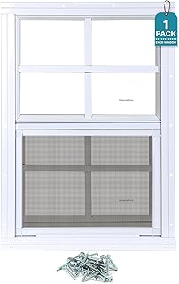 Melkus Schuppenfenster, 30,5 x 45,7 cm, bündig montiert, Haushaltsfenster mit gehärtetem Glas und Bildschirm, Schiebefenster für Hühnerstall, Schuppen, Garage, Spielhaus, Scheune, Gewächshaus, Weiß, 1