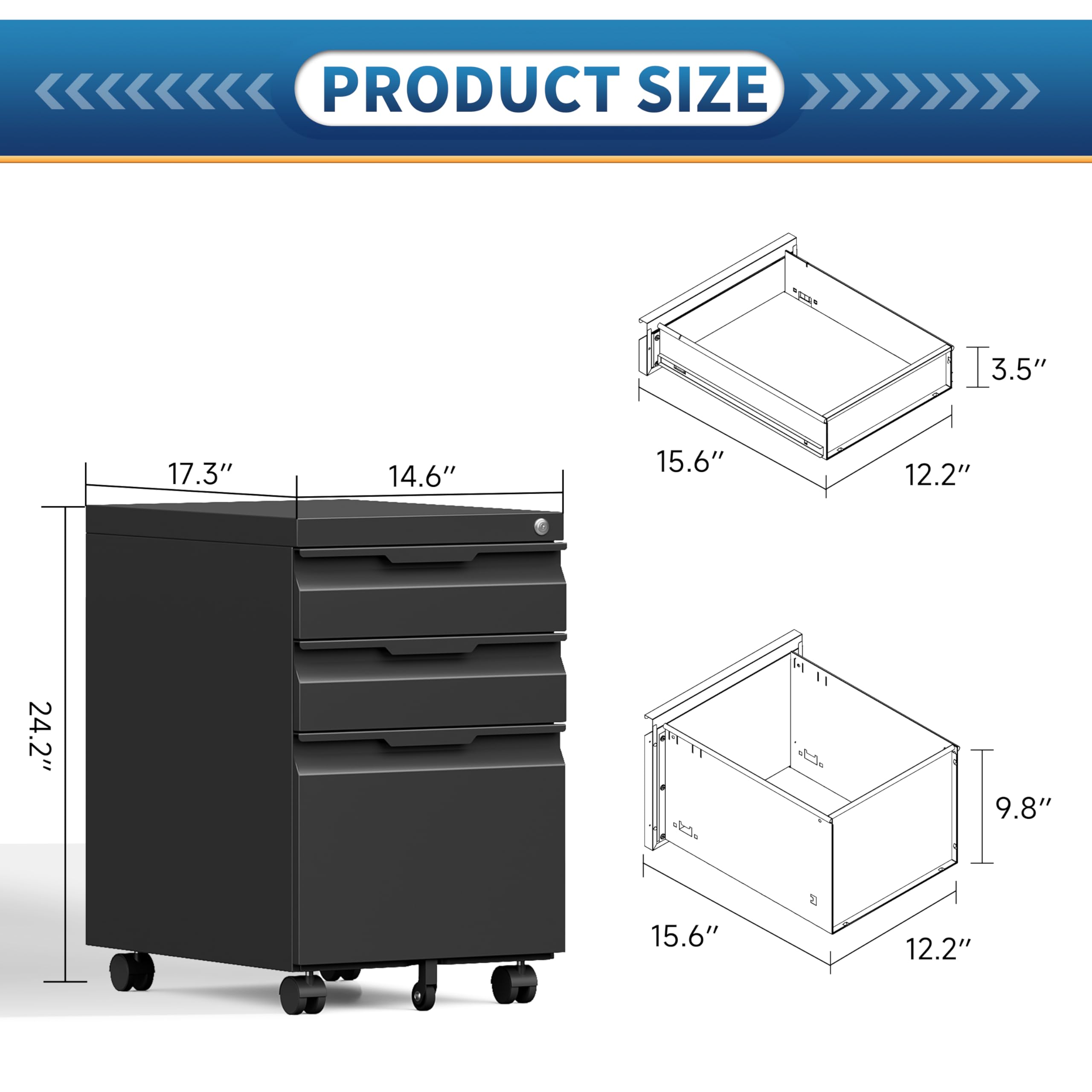 Condition photo showing As Is for 3 Drawer File Cabinet with Lock and Wheels,Rolling File Cabinets with Lock,Vertical Metal Filing Cabinet for Legal/Letter/A4 File-Black/Assembly Required