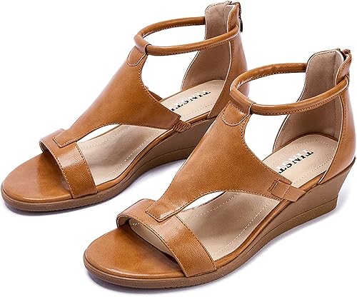 TINSTREE Women Wedge Sandal Comfort Ankle Strap Heeled Sandal Open Toe Sandals with Zipper