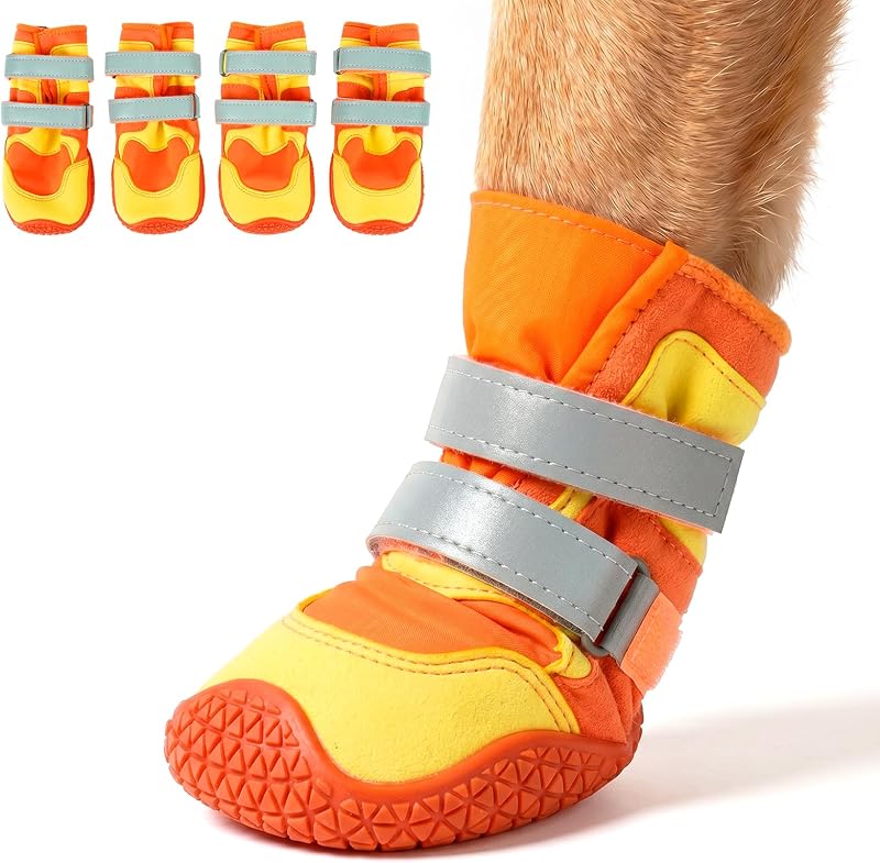 Botas para Cães IECOii com Solado Antiderrapante e Tiras Refletivas, Tamanho 5 Orange