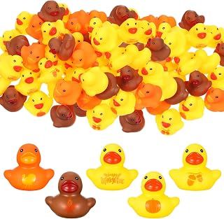 Deekin 100 Pcs Thanksgiving Rubber Duck Bulk 1.57 Inch Small Shower Rubber Duck Mini Turkeys for Baby Shower Fall Party
