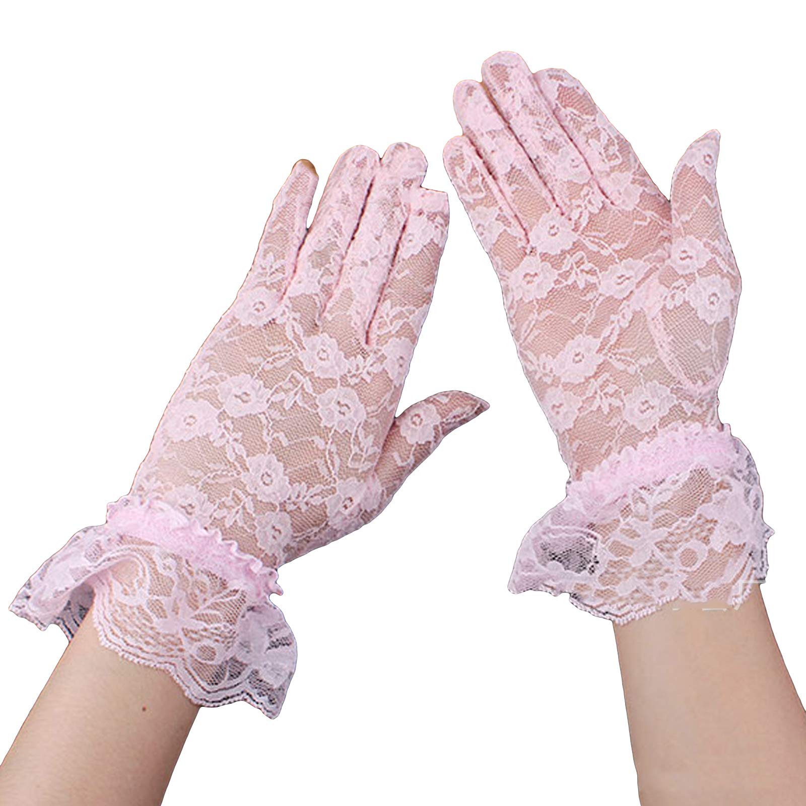 AWOCAN Guantes cortos elegantes de encaje para mujer, guantes de verano de cortesía para bodas, fiestas de té y fiestas de graduación