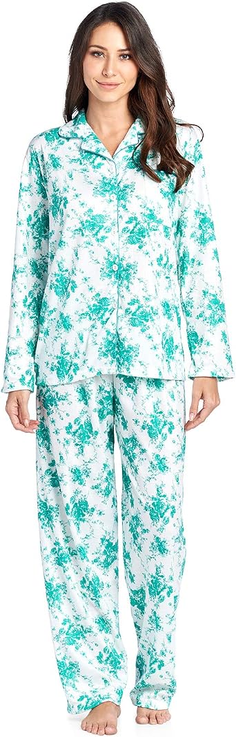 Casual Nights Womens Embroidered Contrast Print Long Sleeve Pajama Set