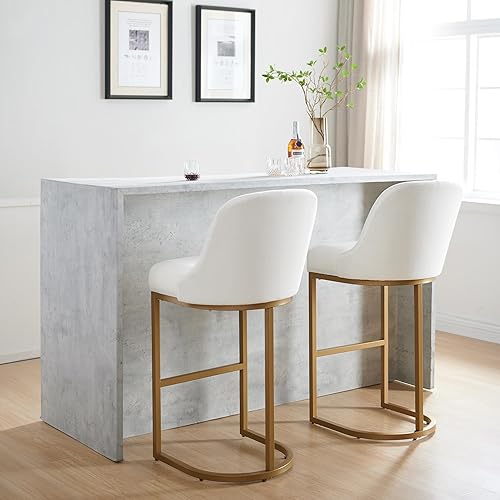 Miniatura 2 de Leick Home 214403 Barrelback Taburete de bar con base de metal, juego de 2, para encimeras de cocina elevadas, mesas altas y bares, asiento moderno