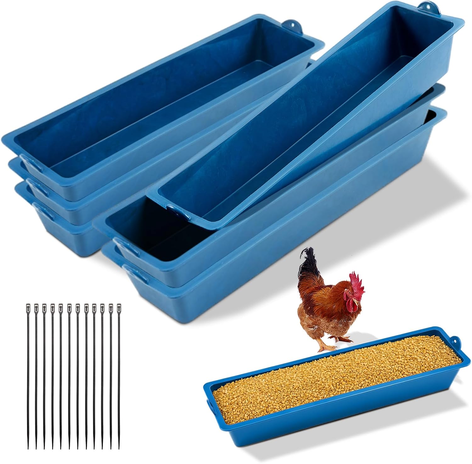 Maxdot 6 Pack Chicken Feeder Trough Removable Plastic Poultry Feeding Equipment Bucket for Chick Quail Duck Pigeons Removable Hanging Chicken Feed Trough, 16.5" Length