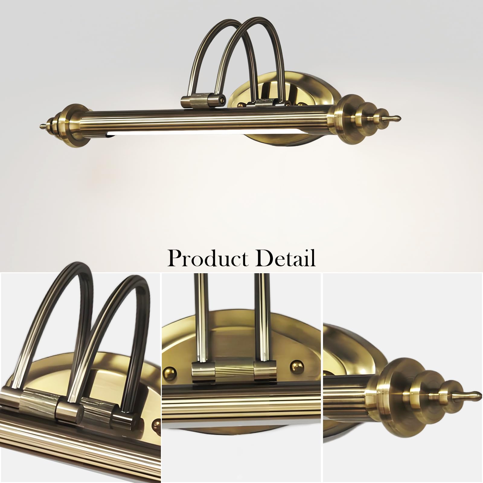 ACMHNC Vintage Lampe de Miroir Salle de Bain, Lampe de Salle de Bain Rétro IP44 Miroir Applique Murale Rotative 4000K Lampe Pour Miroir Coiffeuse Lampe de Maquillage,45cm/7w
