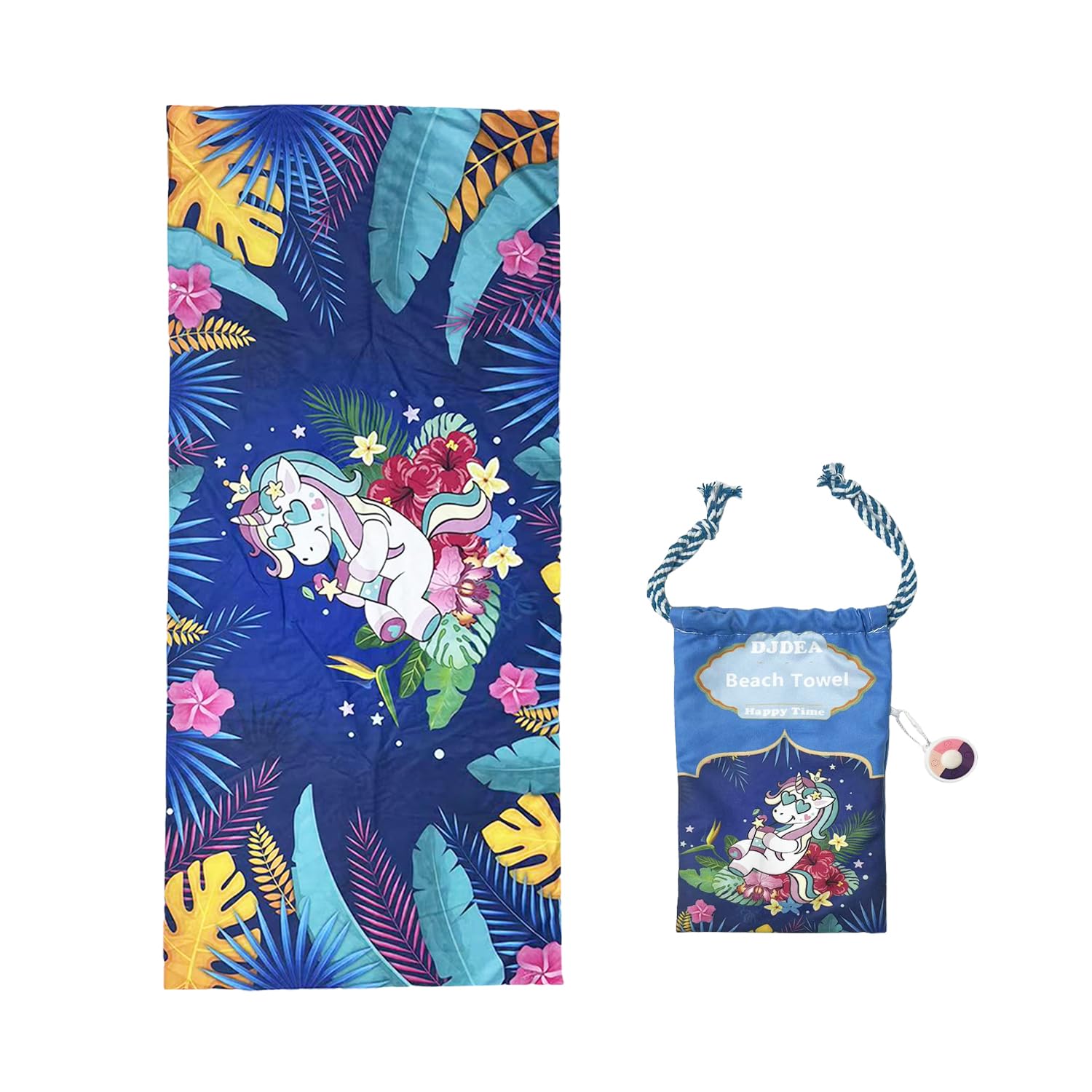 DJDEA Einhorn Mikrofaser Strandtuch Sandfrei, 80 x 180cm Strandtuch Weich und Pflegeleicht, Leichtes Tragbares Strandtuch Schnelltrocknendes für Reise, Strand, Sauna mit Tasche