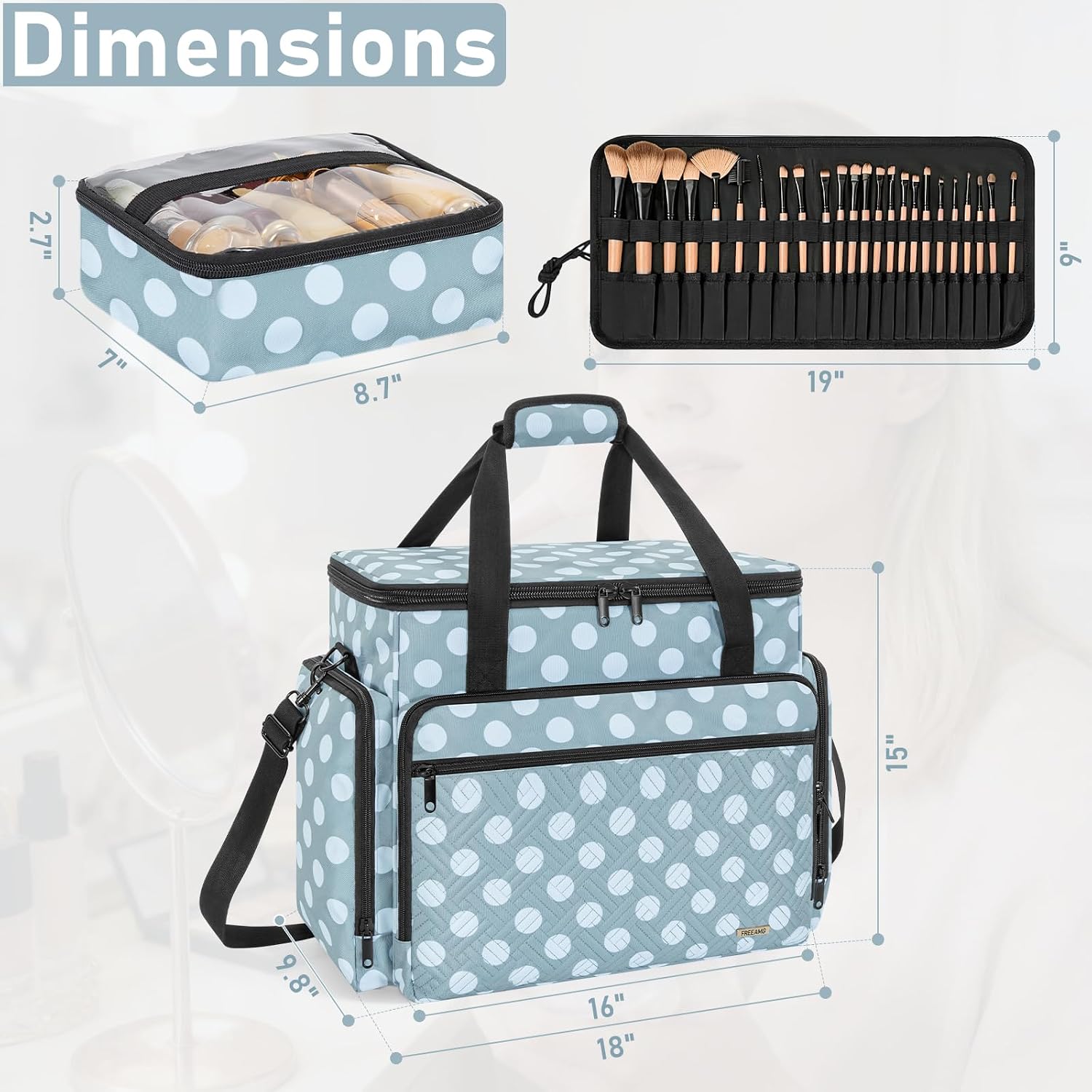 Extra Large Makeup Bag with 4 Removable Pouches and 1 Brush Holder image 2