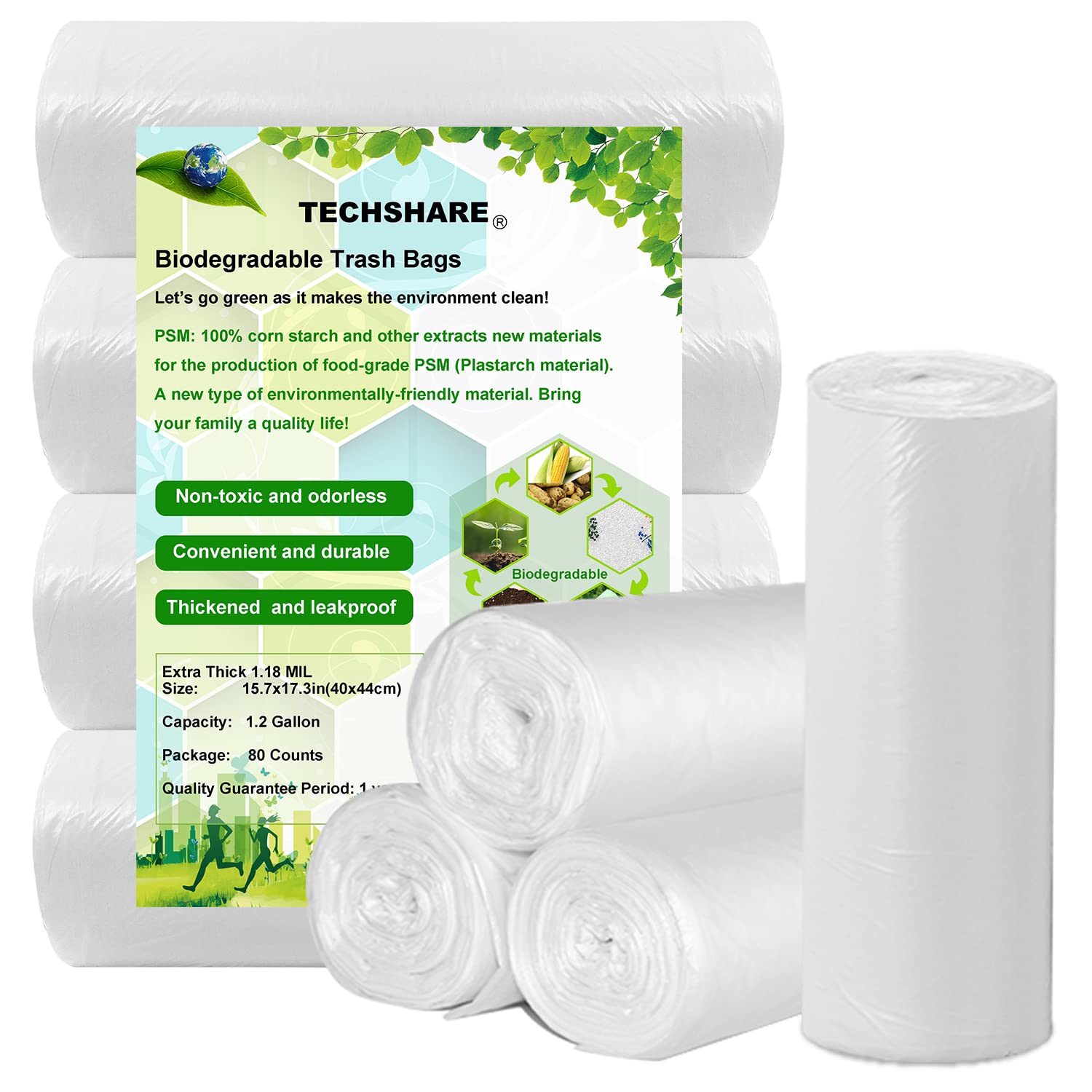 1.2 Gallon Small Trash Bags, Mini Garbage Bags Trash Can Liners Unscented Leak Proof 80 Counts for Bathroom Kitchen Office Garbage Can, fit 4.5-5 Liter Trash Can (White)