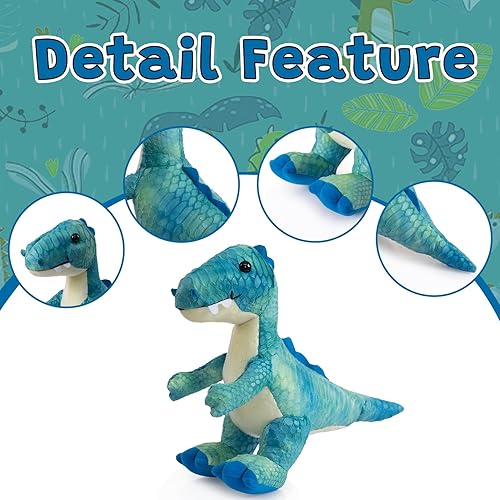 Miniatura 5 de HollyHOME Juguete de dinosaurio T-Rex de peluche con escamas texturizadas suaves y realistas, lindo regalo de dinosaurio para niños, azul y blanco,