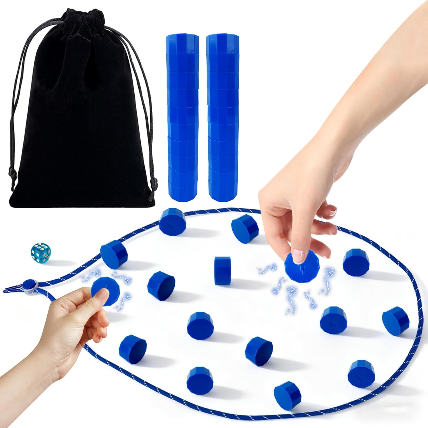 Magnetic Chess Game Set, Magnet Game with 20 Stones, 1 String, 1 Dice, 1 Storage Bag, Compact Travel Size Design, Strategic Board Game for 2 Player, Teenagers and Adults (Age 14+)