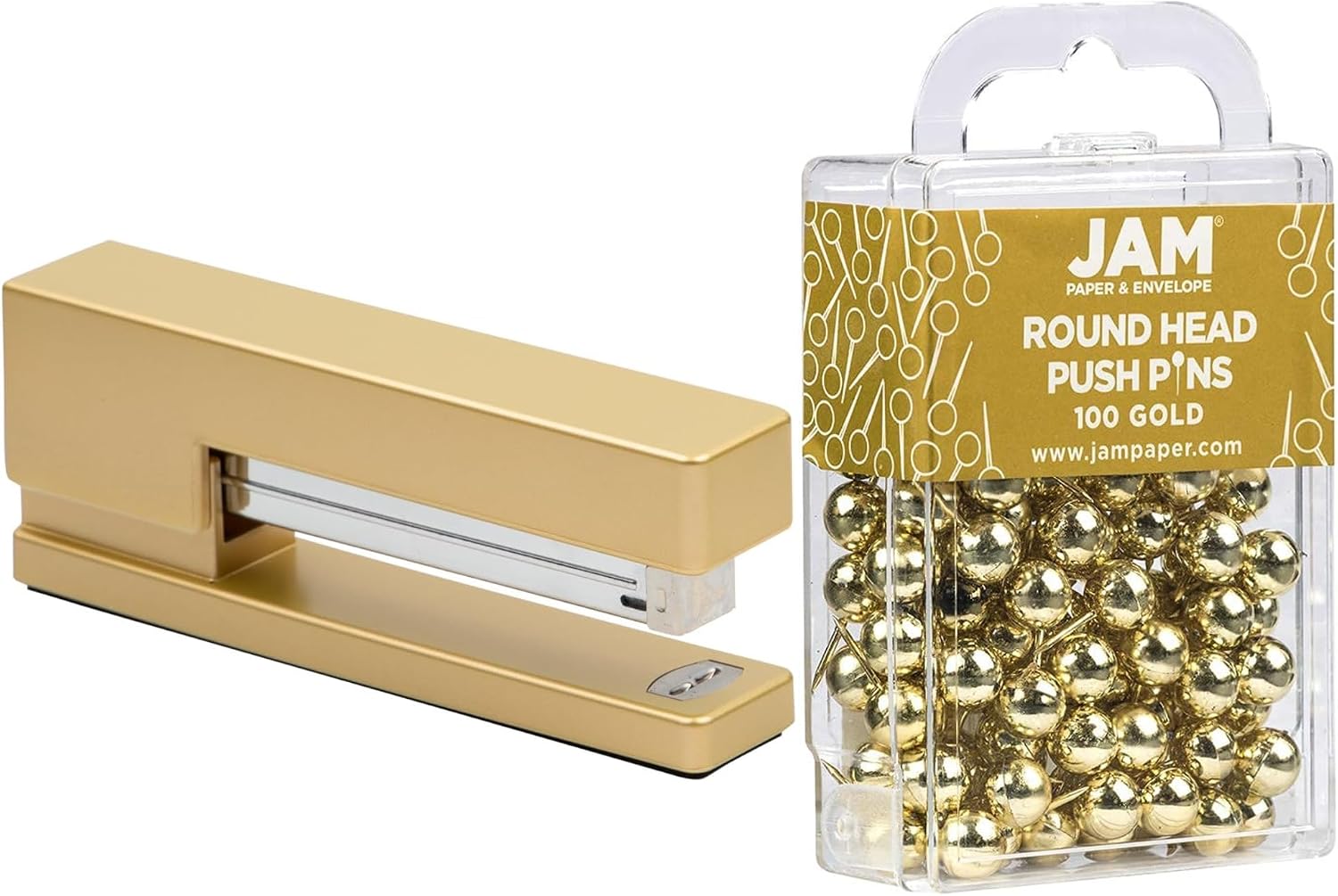 JAM Plus Gold Modern Stapler and Pack of Pushpins
