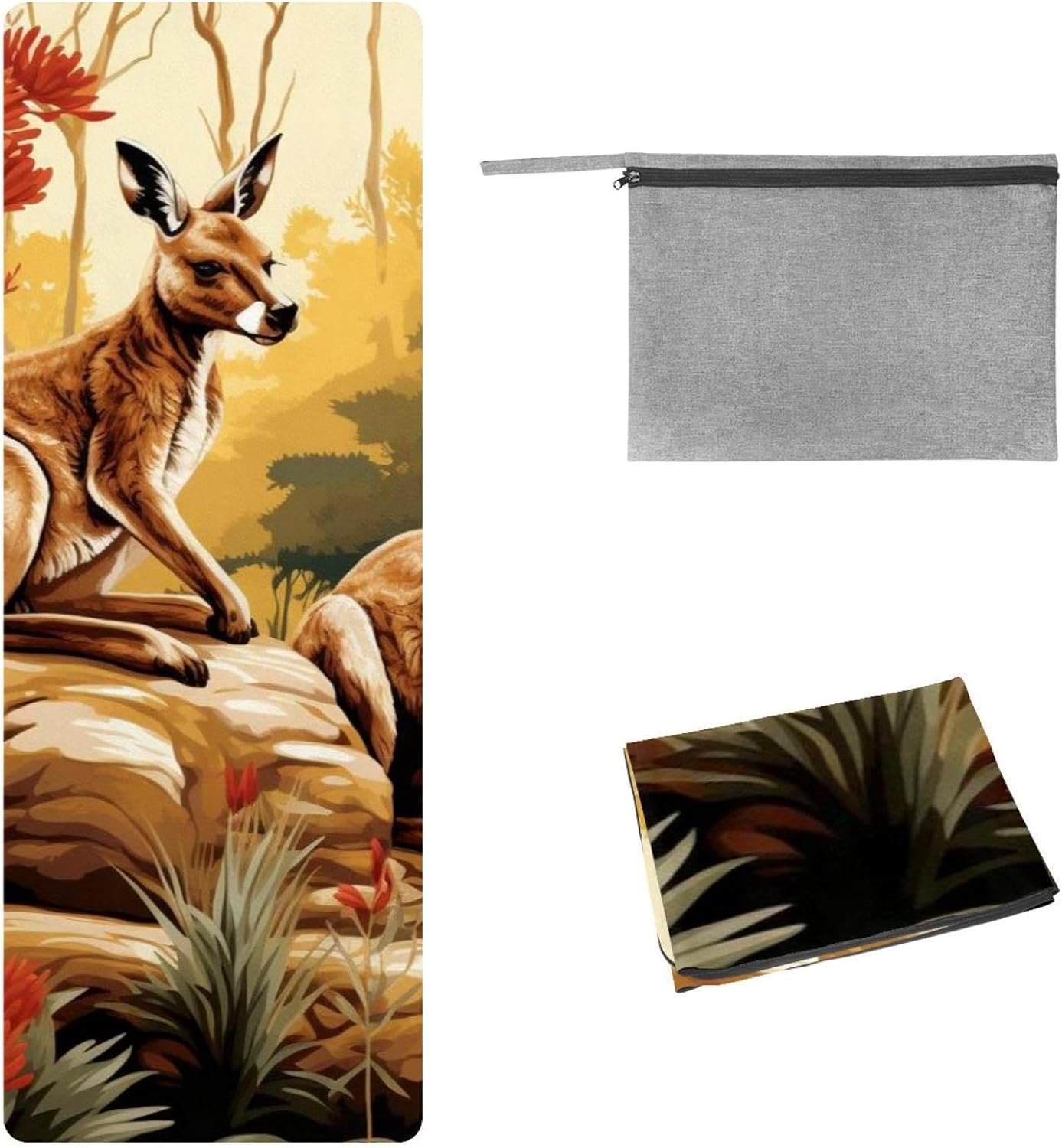 Yoga Towel, Kangaroo Pattern Non Slip Sweat Absorbent Hot Yoga Mat Towel for Hot Yoga, Pilates and Fitness - 72.8" x 26.8"