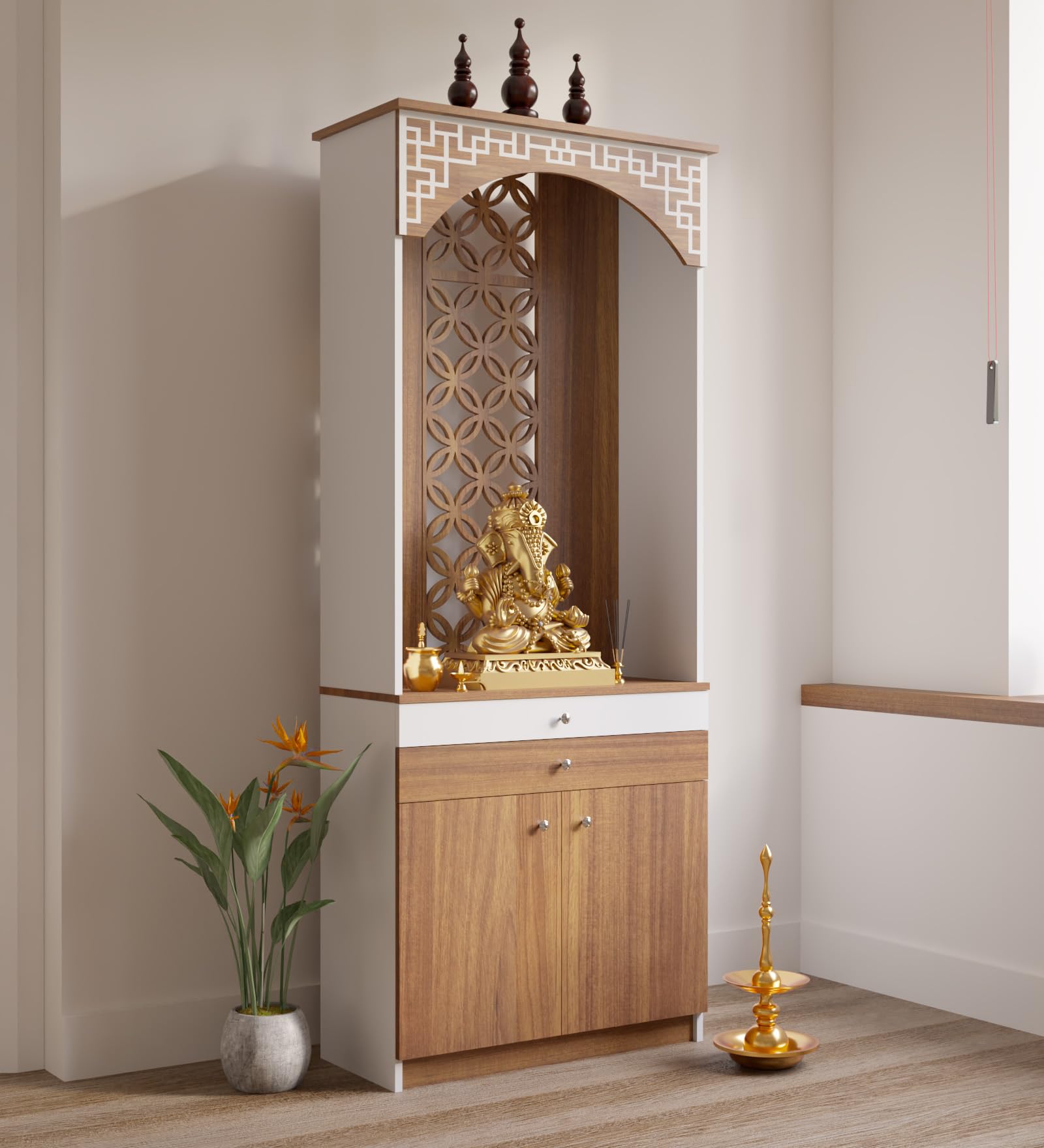 NEUDOT Bliss 6 Feet Mandir Unit Engineered Wood Home Temple (Height: 170, Knock Down)