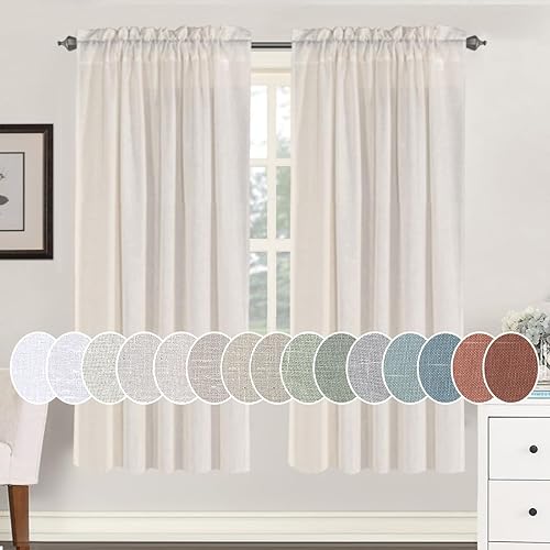 Linen Curtains Elegant Natural Linen Blended Curtains Energy Efficient Light Filtering / Rod Pocket Window Treatments Panels / Drapes for Livingroom (Set of 2, Natural, 52 inch W X 72 inch L)