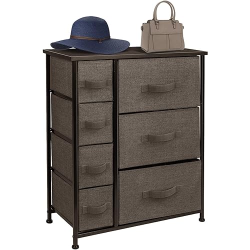 Sorbus Dresser with Drawers - Furniture Storage Tower Unit for Bedroom, Hallway, Closet, Office Organization - Steel Frame, Wood Top, Easy Pull Fabric Bins (Brown)