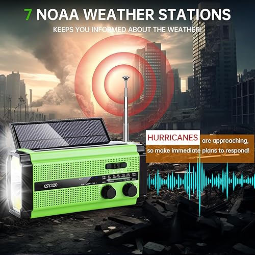 Miniatura 4 de Radio de emergencia 2 de gran tamaño solarmanivelabatería de 5000 mAhcargador USB-CAAA batería portátil AMFMNOAA radio de supervivencia