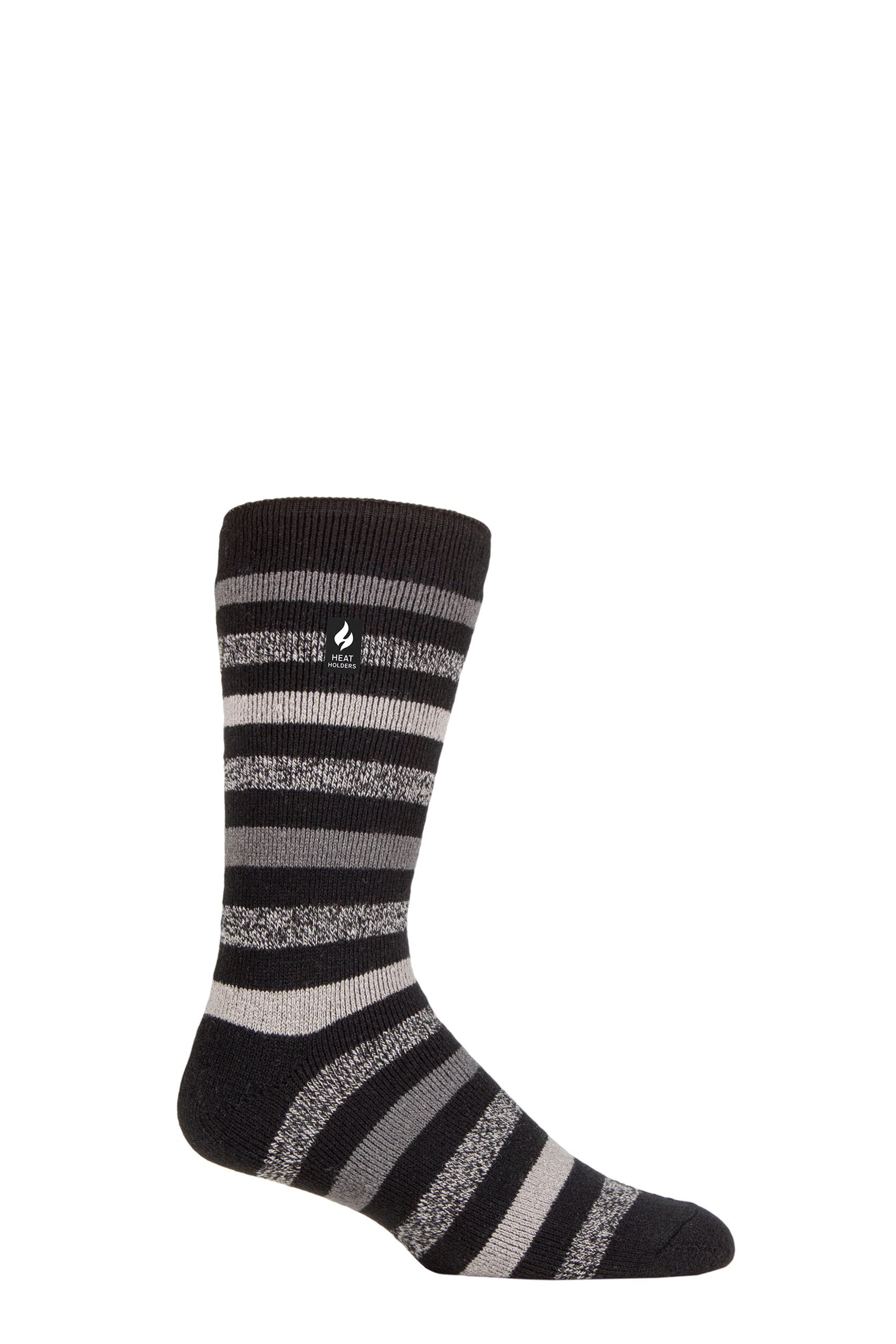 HEAT HOLDERS SOCKSHOP Mens 1.6 TOG Lite Striped, Patterned & Argyle Socks Pack of 1 Split Medium Stripe Black 6-11