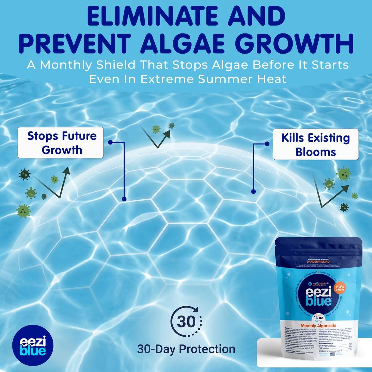 Monthly Algaecide for Swimming Pool, Pool Algaecide for Inground Pool & Above Ground Pool - Effective Monthly Treatment to Prevent Algae Growth for Pools Between 10,000 and 15,000 Gallons