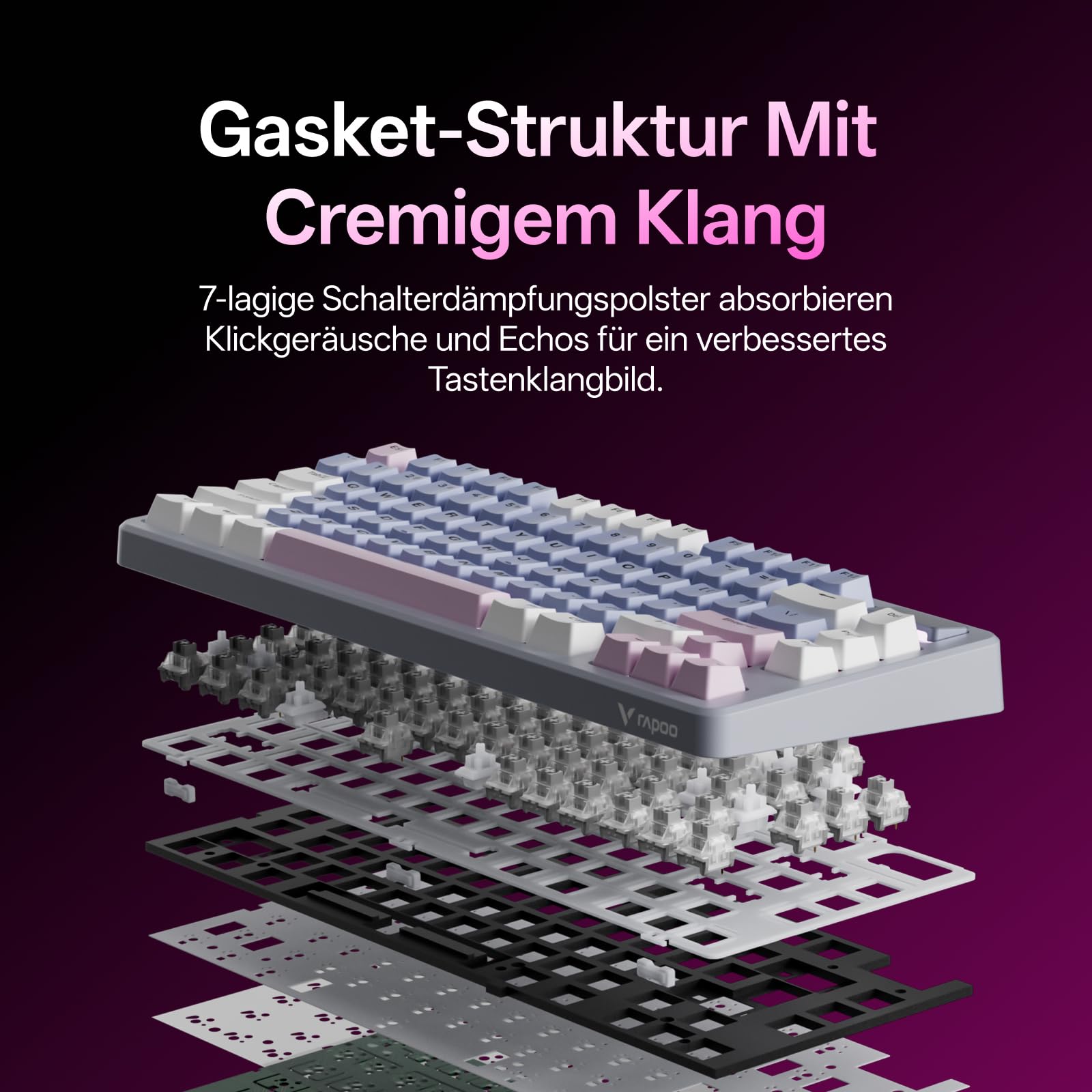 Rapoo V700DIY-75 Mechanische Gaming Tastatur Kabellos Für PC Mac | Bluetooth 5.0/2,4GHz/Kabel,75 Prozent,Hot-Swap,Speed-Silver-Linearschalter,Gasket-Mount,Creamy Sound,16,8M Per-Key-RGB,NKRO