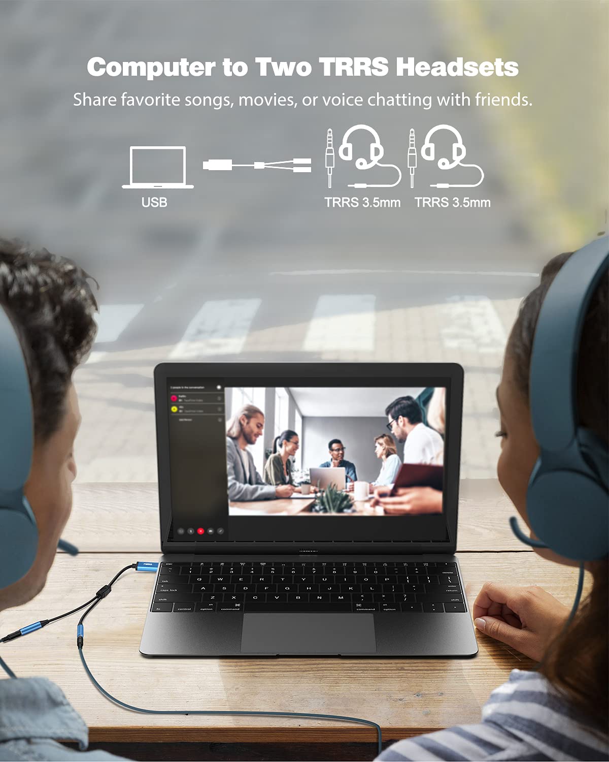 Adaptador USB a conector de audio dual de 0.138 in, tarjeta de sonido estéreo externa TRRS azul zafiro para auriculares estéreo para dos auriculares, altavoces a una PC, laptop, escritorio, 2