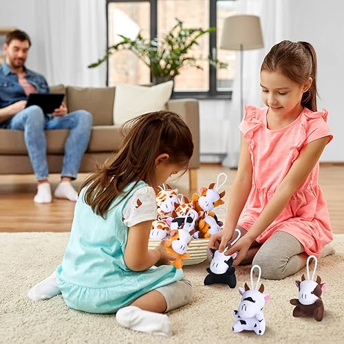 Miniatura 5 de Aoriher 24 Pcs Mini Cow Plush Toys 3.15 Inch Operation Christmas Stuffed Animal Bulk for Kids Kawaii Farm Cow with Detachable Chain for Keychain