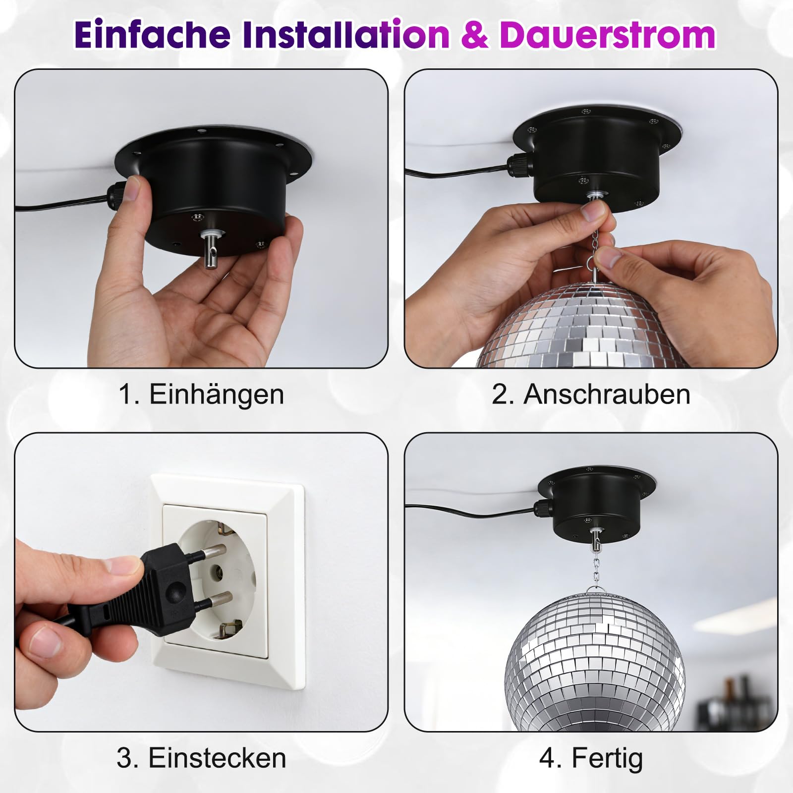 Amosfun Motore a sfera a specchio, motore a sfera da discoteca, motore elettrico da 4 W, con unità da 2,5 giri/min, braccio, installazione semplice, ideale per l'illuminazione di palcoscenici di feste