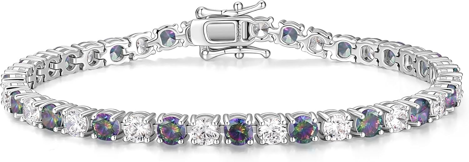 FANCIME Birthstone Tennis Bracelet, Sterling Silver Tennis Bracelets for Women, Fine Jewelry Wedding Bridal Prom Birthday Gift for Women Mom Wife, Length 7.2 Inch, Width 4mm