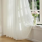 FMFUNCTEX Sheer Rideaux de crème de beurre pour la chambre à coucher, demi-sheer Rideaux Airy 96 Inches Long for Living Room, Faux Silk Light Filtering Non-See-through Privacy Window Drapes, Rod Pocket 2 Ensemble de panneaux