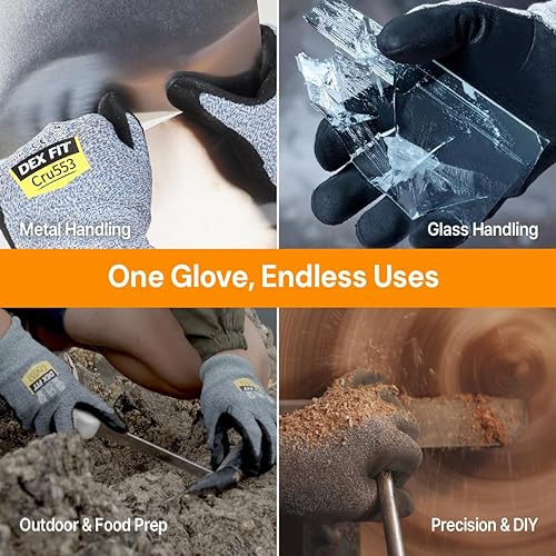 Miniatura 5 de DEX FIT Level 5 Cut Resistant Gloves Cru553, 3D-Comfort Fit, Power Grip, Professional, Durable, Touchscreen, Thin, Cool Azul
