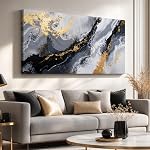Black and White Canvas Wall Art – Abstract Fluid Ink Painting – Modern Minimalist Wall Decor for Living Room, Bedroom, Office – Monochrome Neutral Artwork – Ready to Hang 100x50cm