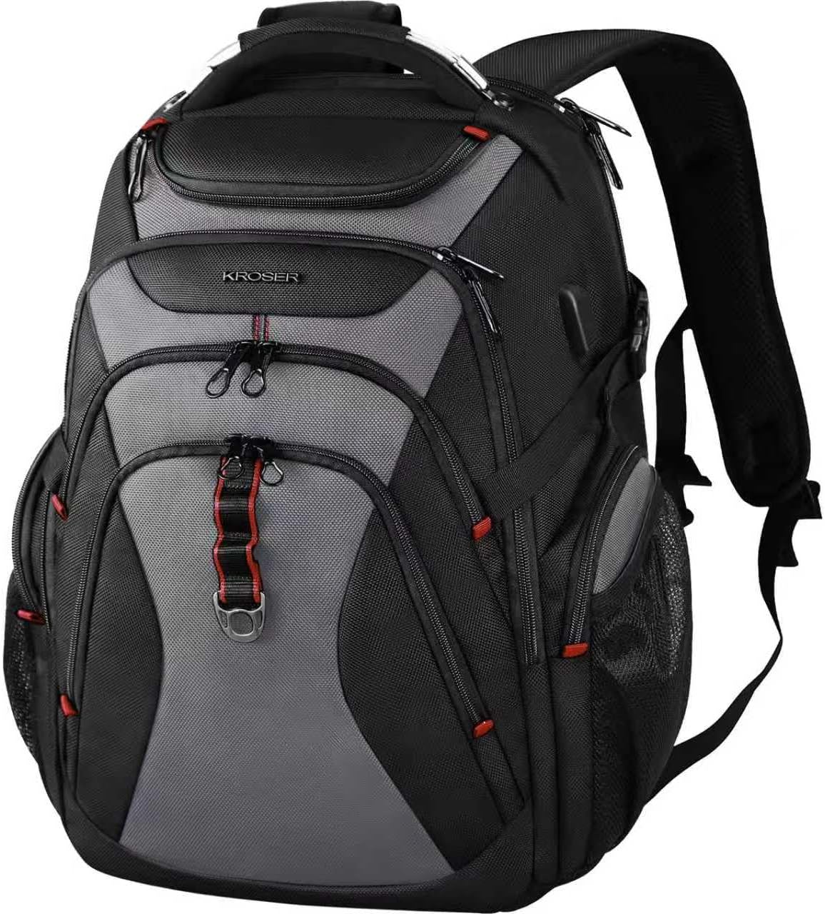 KROSER Travel Laptop Backpack 17.3 Inch XL Computer Backpack with Hard Shell Saferoom RFID Pockets Water-Repellent Business College Daypack Stylish Bag for Men/Women-Black Grey