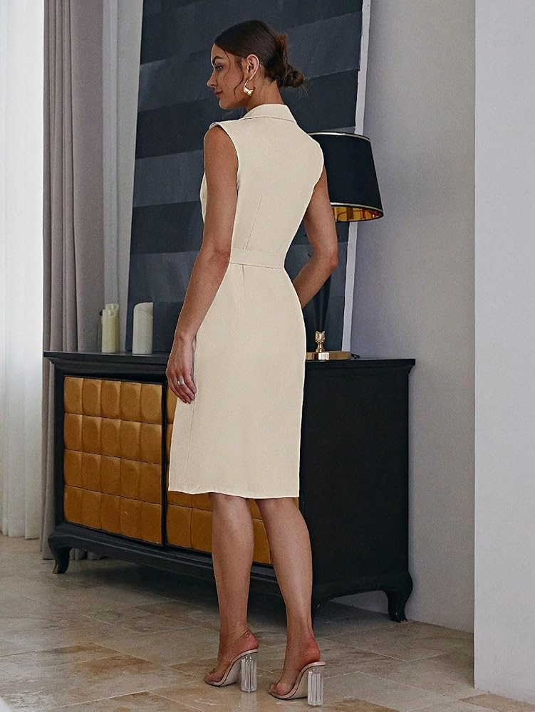 Amazon.com: Women's Double Breasted Belted Vest Blazer Dress