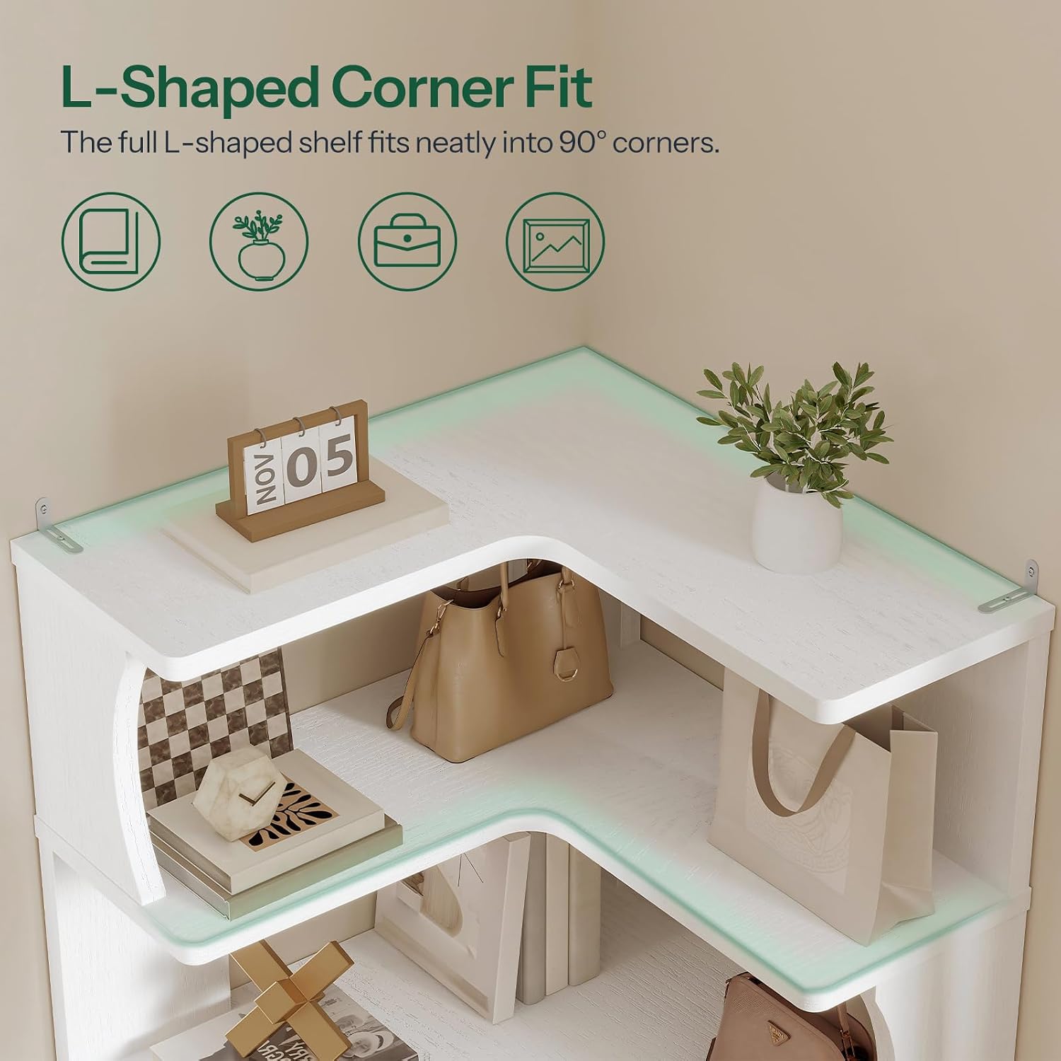 HOOBRO Corner Book Shelf, 6-Tier L Shaped Corner Bookshelf for Small Spaces