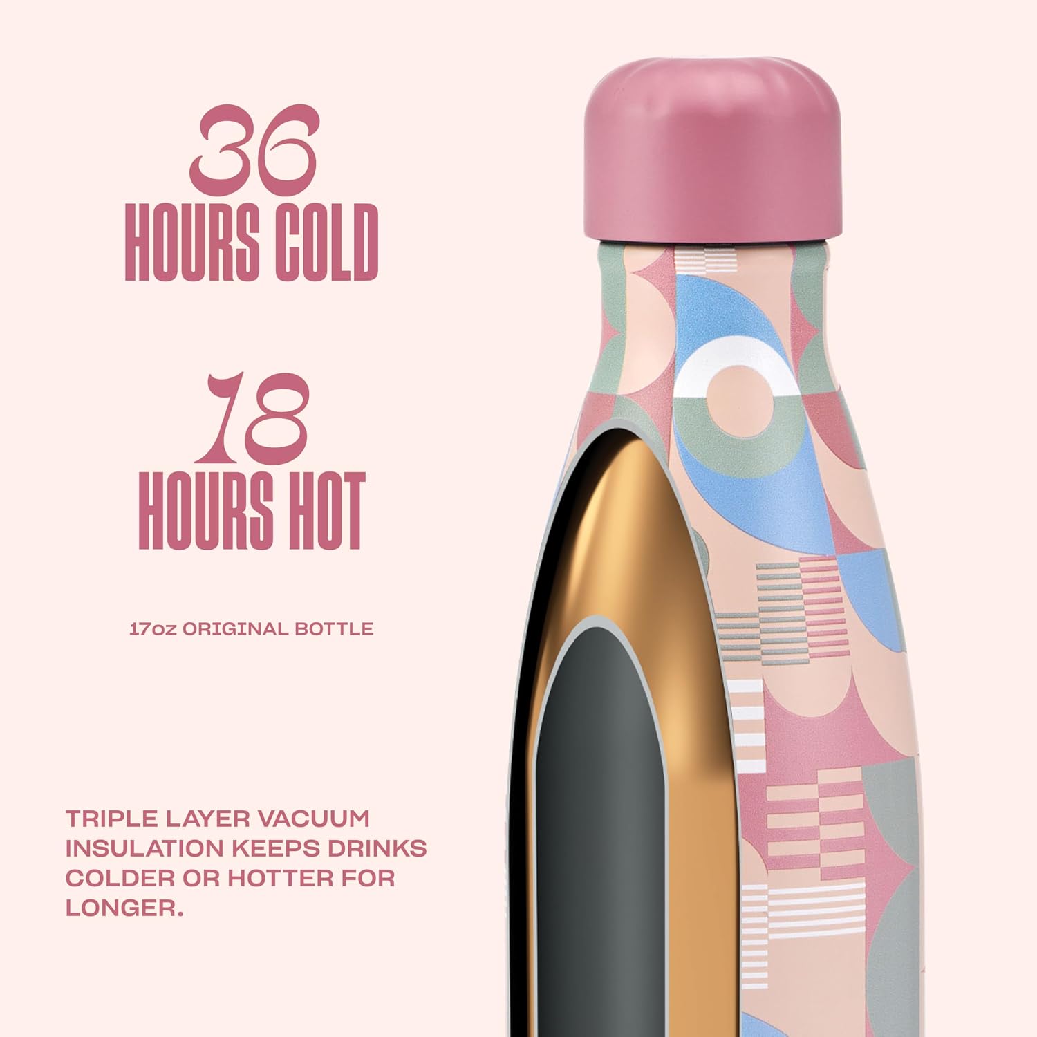 S'well Stainless Steel Water Bottle, 17oz, Dusty Pink Daydream, Triple Layered Vacuum Insulated Container Keeps Drinks Cold for 36 Hours and Hot for 18, BPA Free, Perfect for On the Go