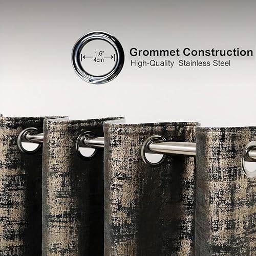 Miniatura 4 de Cortinas Alexandra Cole, juego de 2 cortinas de terciopelo suave, de lujo, para oscurecer la habitación, estampado laminado plateado, cortinas para
