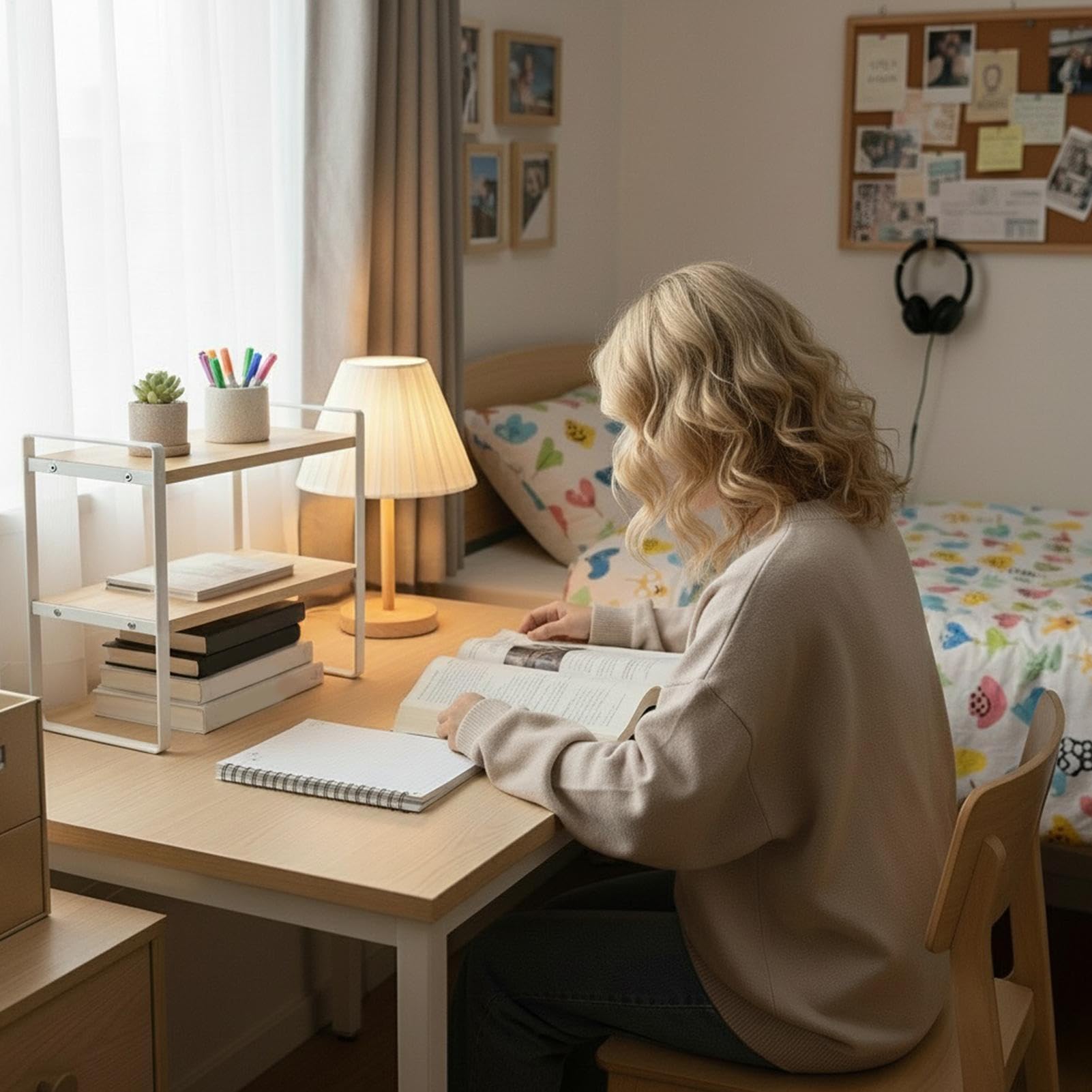 Biurko na książki, 2-poziomowy, nowoczesny podwyższnik, 2-stopniowy organizer na biurko, do sypialni, kuchni, biura, pokoju studenckiego, dekoracja figurki kolekcjonerskie, doniczka na rośliny
