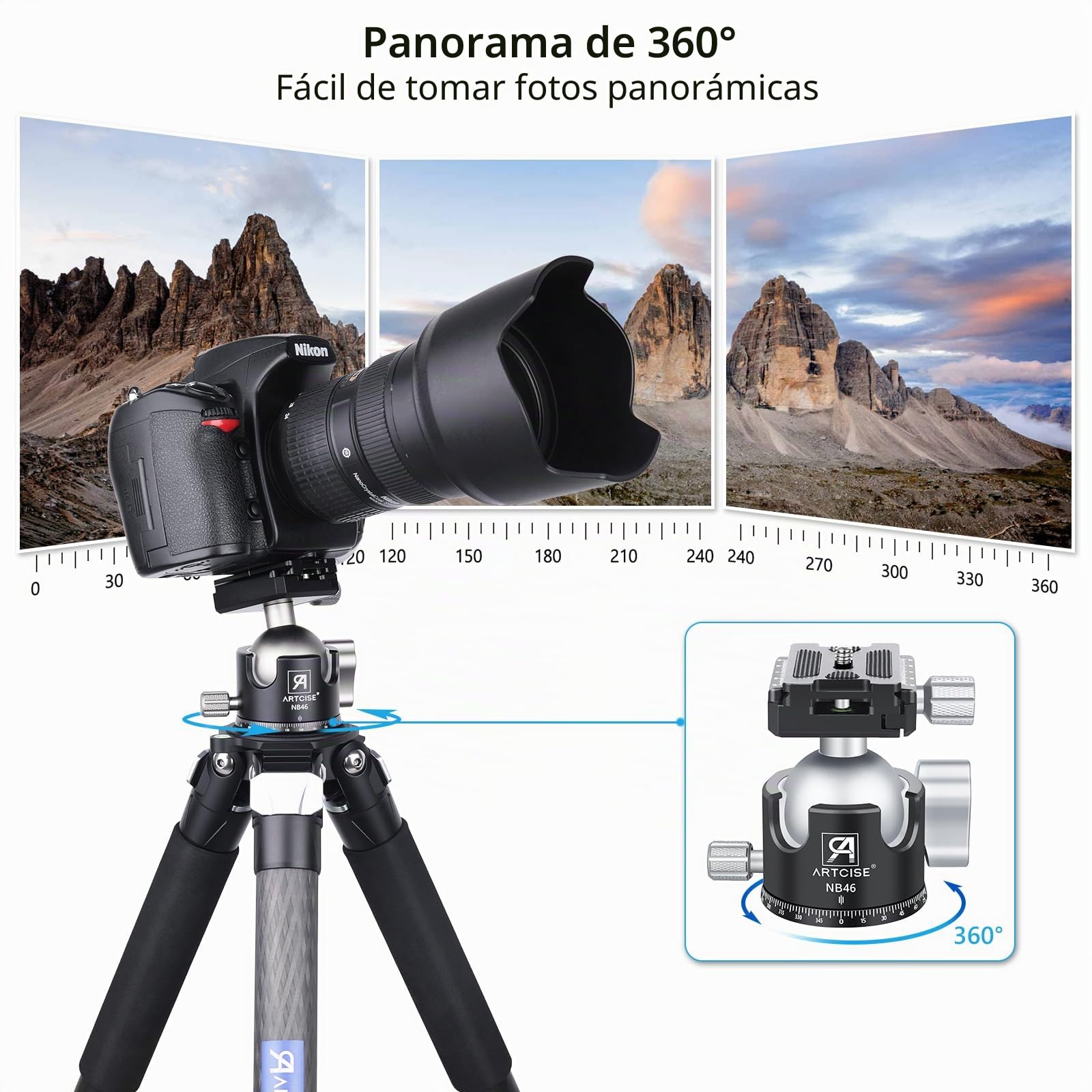 Cabezal de Bola ARTCISE Cabezal de Trípode de Perfil Bajo Todo de Metal para Cámara Carga de 20 kg con Placa de Liberación Rápida Arca Swiss para Trípode, Monopié, DSLR, Cámara