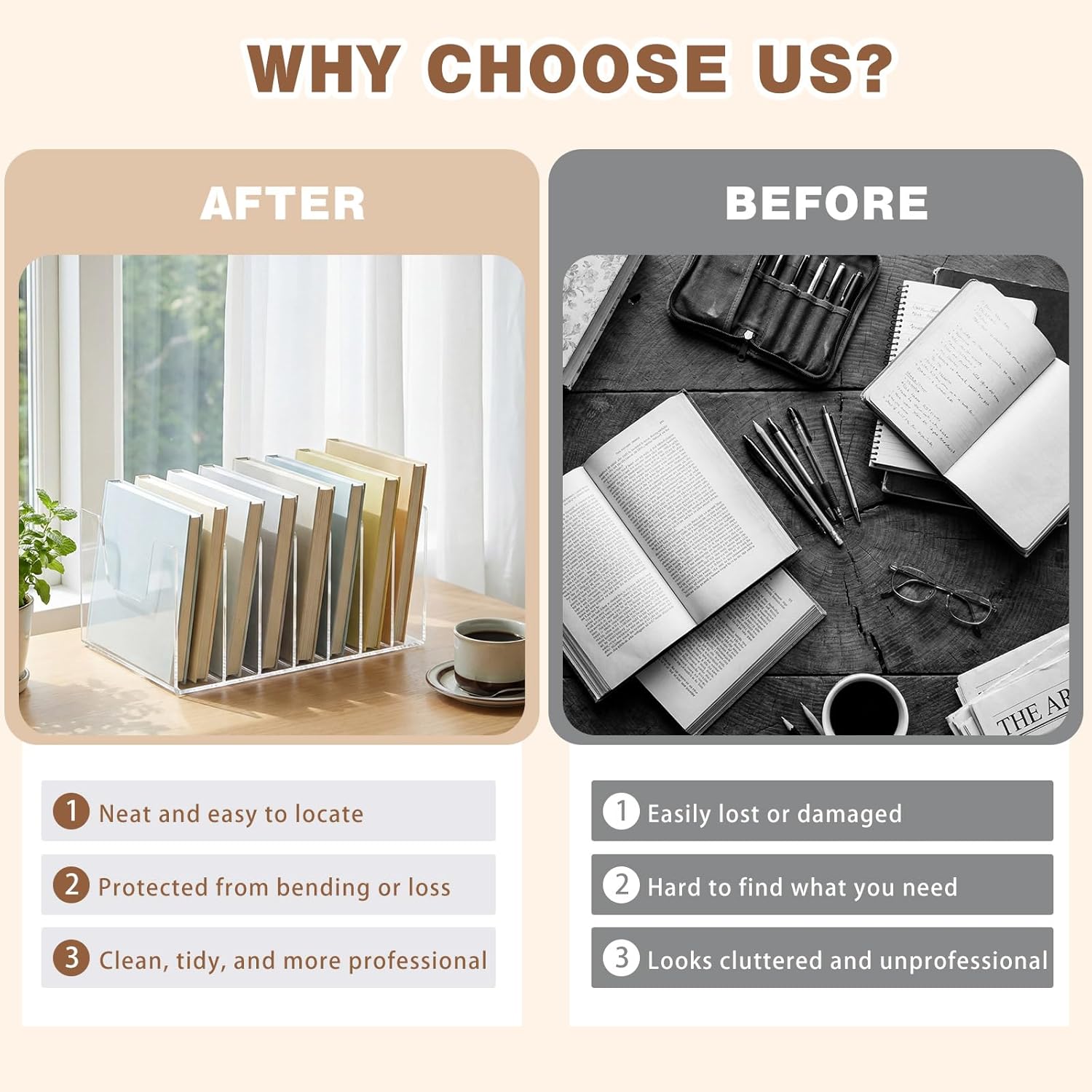 Wenqik Clear Acrylic Desktop File Organizer Vertical File Sorter 4mm Thick, Large Capacity Upright Magazine Organizer, Book Paper, Notebooks, Envelopes, Mail Holder(7 Section)