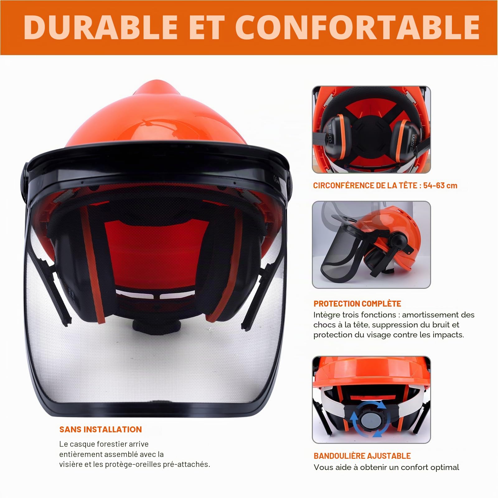 Savior Casque de Sécurité pour Tronçonneuse EN397 avec 4 Coins d'abattage | Protections Auditives et Visière, Casque de Protection Forestière, 54 à 63 cm Tour de Tête Réglable