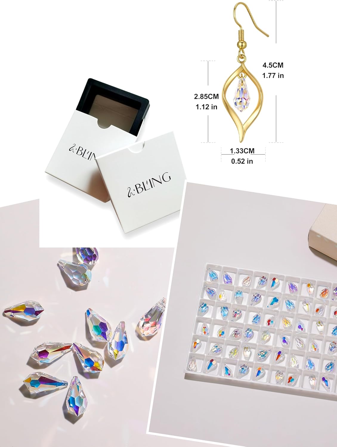 SBLING Austrian Crystal Teardrop Earrings for Women Dangling, Aurora Borealis Earrings Dangle, Diamond Drop Earrings for Women Jewelry Gifts, Platinum Plated or 18K Gold Plated - Image 6