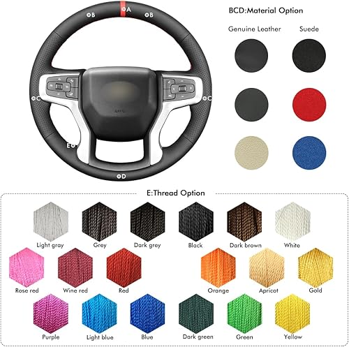 Vista 52 de MEWANT Funda de volante para Chevy Silverado 1500 / Silverado 2500/3500/Blazer/Suburban/Tahoe - Cuero negro