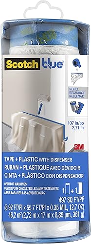 ScotchBlue Masking Tape with Painter's Plastic Dispenser, 1 Roll, 2,72 m x 17 m 