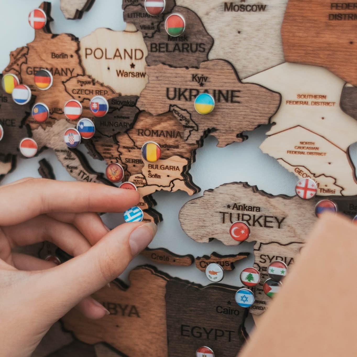 ENJOY THE WOOD Push Pins For Wood World Map Country Flags Addons for World Map Travel Office School Pins Board Pins Gift Traveler Canvas Pins 3D Wood World Map