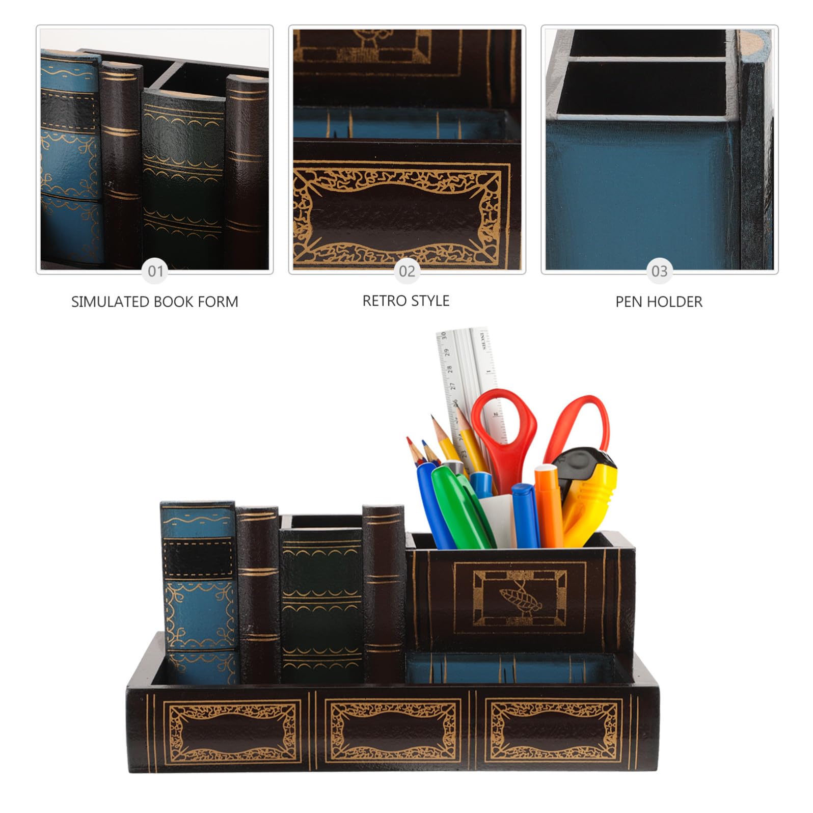 Portapenne Organizer da Scrivania in Pannello di Densità a Forma di Libro Design Creativo e Resistente Struttura Robusta per Decorazioni Scuola per Casa e Studio