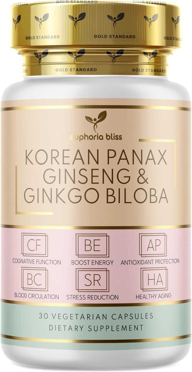 Panax Ginseng Capsules – 6000mg Korean Red Ginseng and Ginkgo Biloba – Ashwagandha 1000mg, Ginger – for Men & Women – Premium Ginseng Root Standardised 20% Ginsenosides – 30 Tablets – UK Made