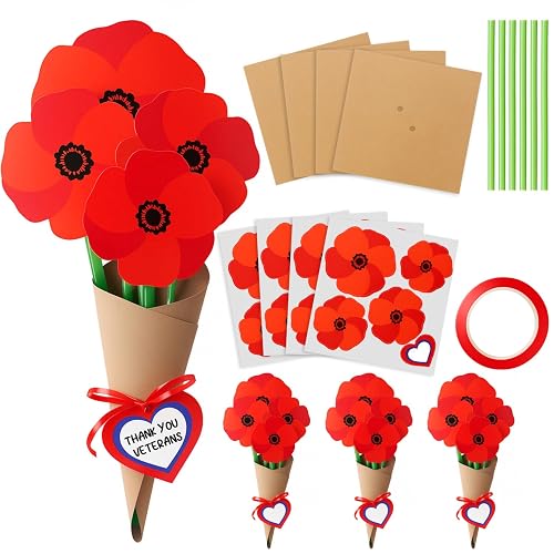 Motipuns 24 Pcs Patriotic Poppy Flower DIY Craft Kit for