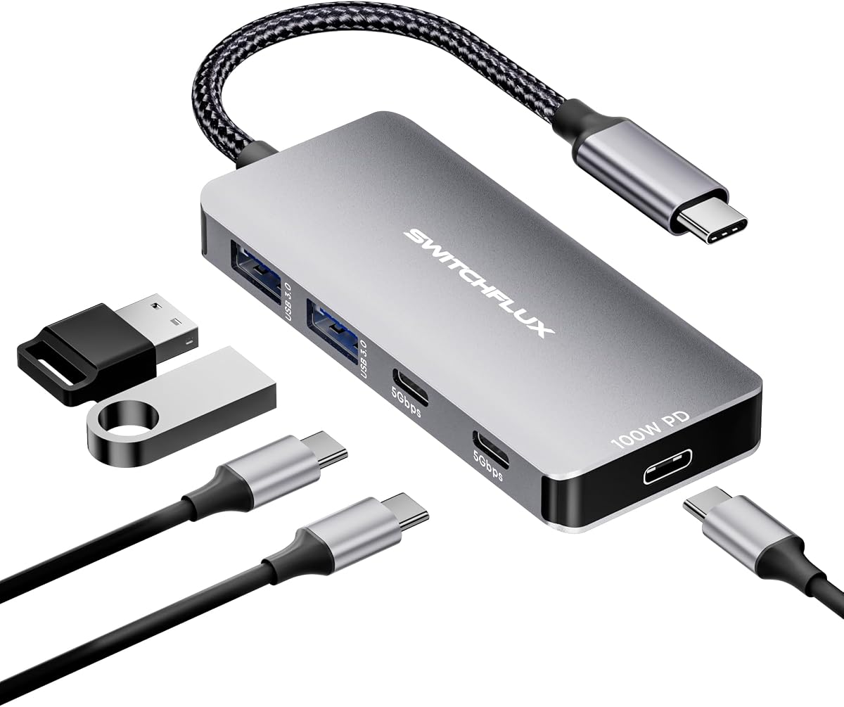 USB C Hub 5 in 1 with 100W PD Charging Port, 2 USB C and 2 USB A Multiport Adapter, 5Gbps Data Transfer Dock and Fast Charge for MacBook Pro Air, iPad Pro, Dell XPS Laptop and Tablet